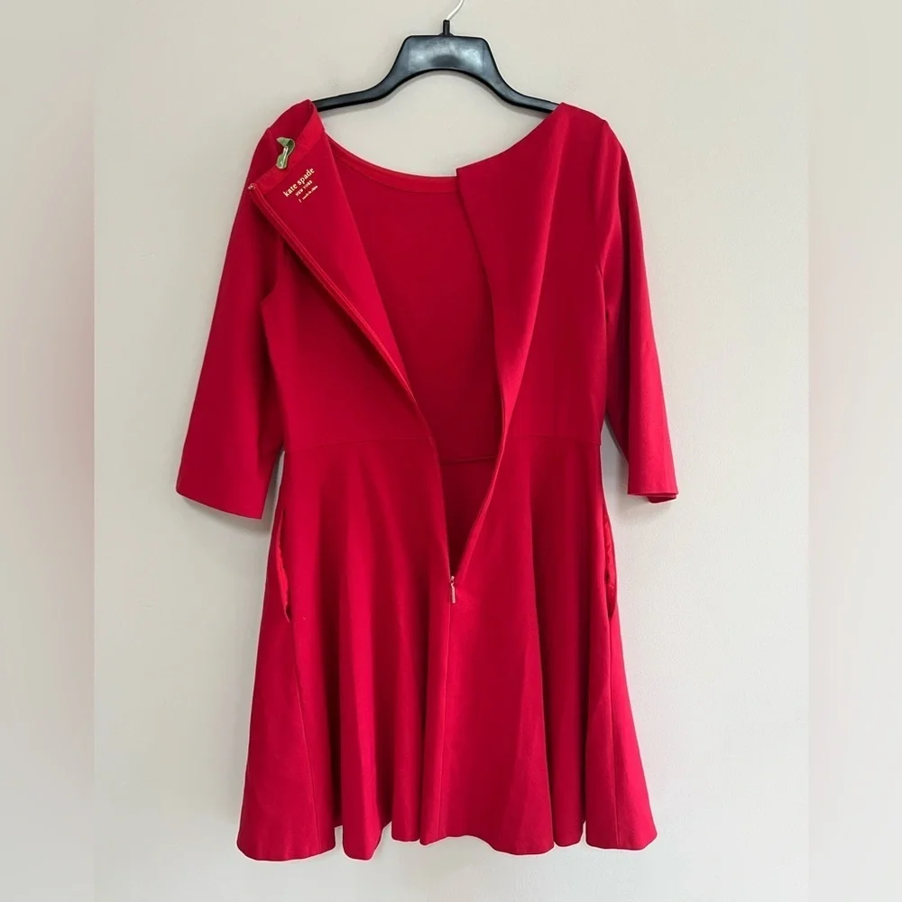 Kate Spade Boat Neck Ponte 3/4 Sleeve Dress in Dark Watermelon Red, size L